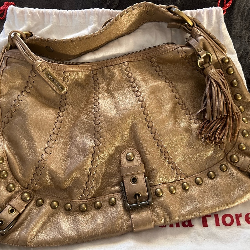 Isabella Fiore Tan Leather Hobo Bag